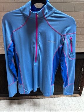 Columbia Light Blue and Royal Blue Half-Zip with Pink Trim